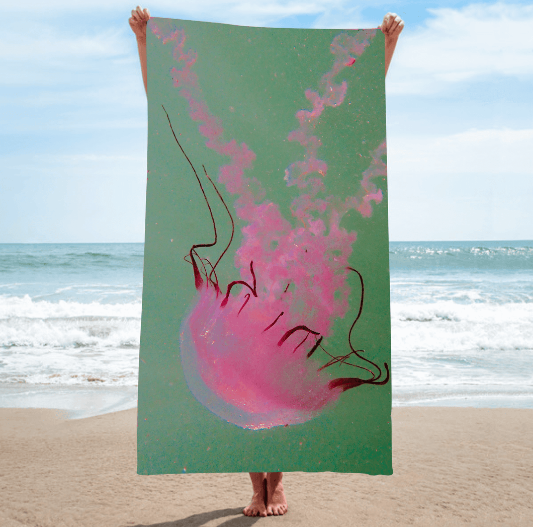 BEACH Towel [highly absorbent micro fibre fabric]  - Pink Jelly Ballerina 1